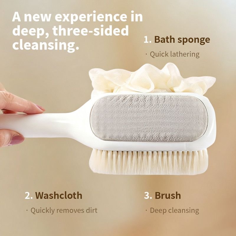 3-in-1 Long-Handle Body Scrub Brush | Pink